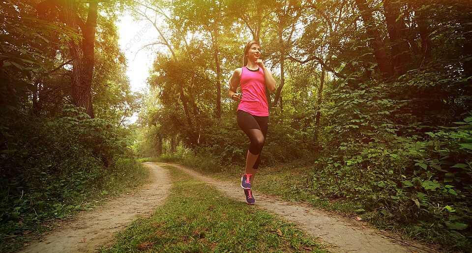 pngtree morning trail run young woman embraces healthy fitness lifestyle in the forest photo image 32850190